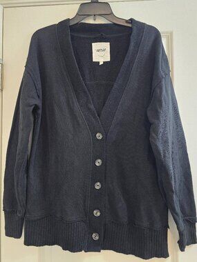 Aerie Grandpa Fleece Cardigan - Black